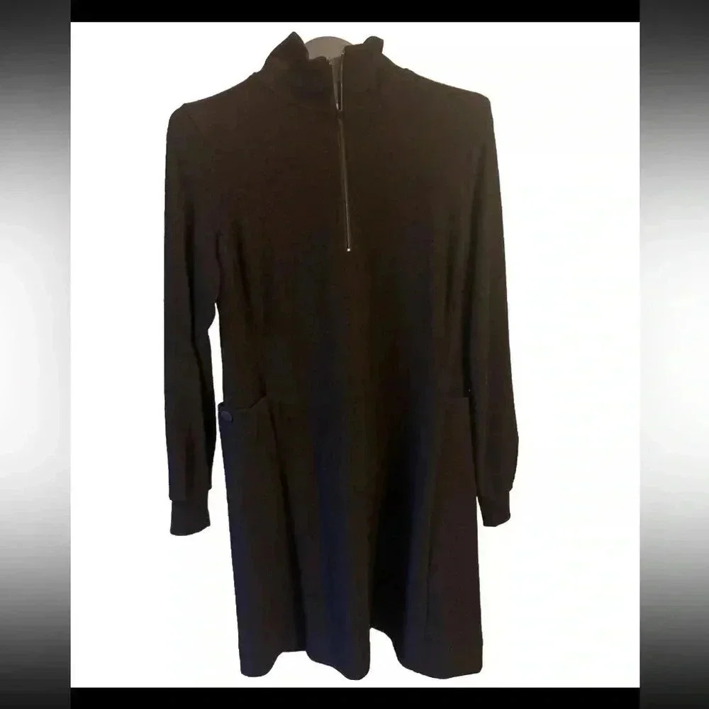 Cabi Cuddle Dress Black Brown Brushed‎ Knit Long Sleeve Sweater Dress Size S